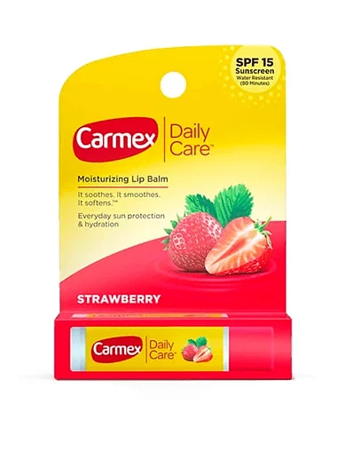 Бальзам для губ Carmex зі смаком полуниці, 4.25 г(Бальзам для губ зі смаком полуниці, стік, 4.25 г) - фото 2 - Miraton