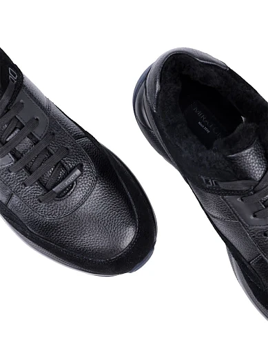 Мужские кроссовки MIRATON кожаные черные с подкладкой из натурального меха - фото 5 - Miraton