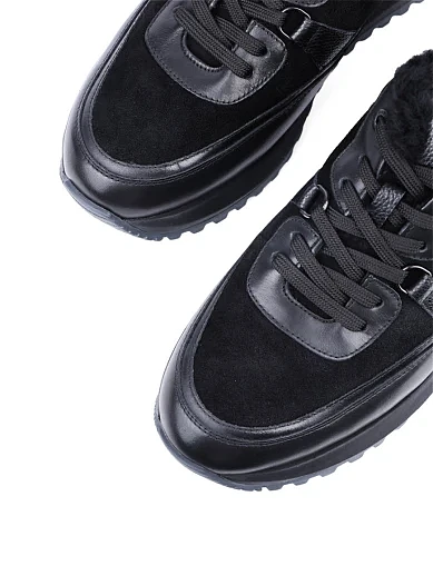 Мужские кроссовки MIRATON кожаные черные с подкладкой из натурального меха - фото 5 - Miraton