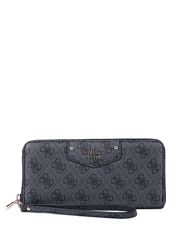 Женский кошелек Guess из экокожи серый с брендовым лого - фото 1 - Miraton