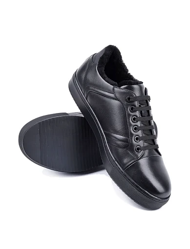 Чоловічі кеди MIRATON шкіряні чорні з підкладкою з натурального хутра - фото 2 - Miraton