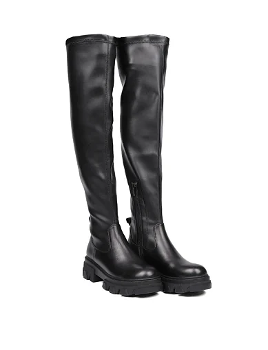 Жіночі ботфорти Attizzare шкіряні чорні з підкладкою зі штучного хутра (VF1483-8) - фото 2 - Miraton