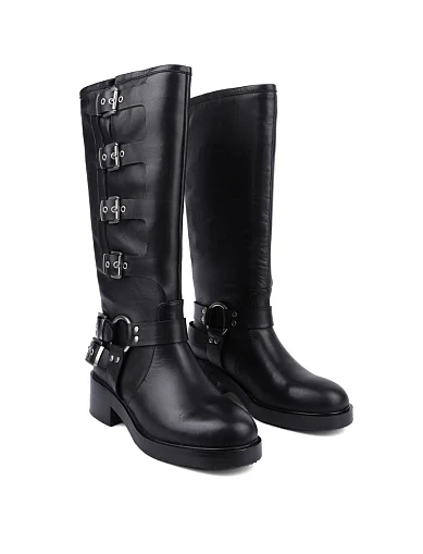 Женские сапоги MIRATON кожаные черные с подкладкой из байки - фото 4 - Miraton