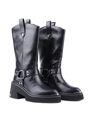 Женские сапоги Buffalo из искусственной кожи черные с подкладкой из текстиля - фото 3 - Miraton