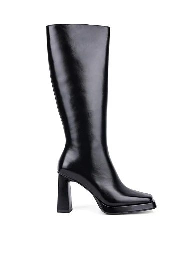 Женские сапоги JEFFREY CAMPBELL Maximal кожаные черные  с подкладкой из натуральной кожи - фото 1 - Miraton