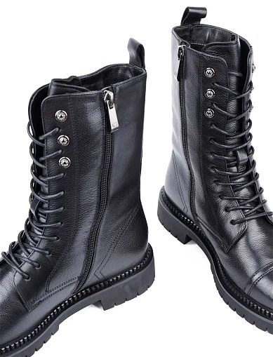 Женские ботинки Attizzare кожаные черные с подкладкой из натурального меха - фото 2 - Miraton