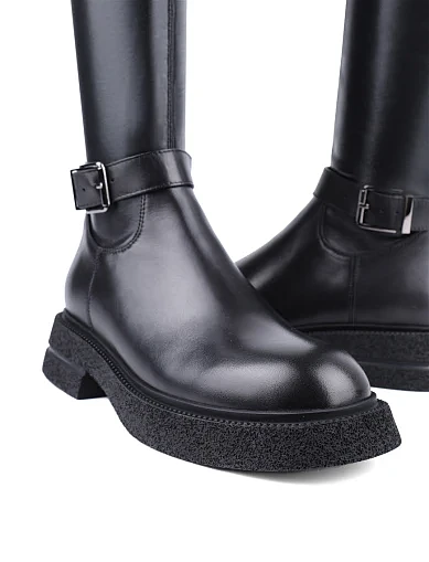 Жіночі ботфорти Attizzare шкіряні чорні з підкладкою з натурального хутра (A2405-H2189BM) - фото 2 - Miraton