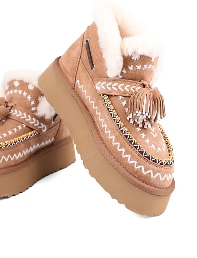 Жіночі уггі MIRATON велюрові бежеві з підкладкою з натурального хутра (DFH-14) - фото 2 - Miraton