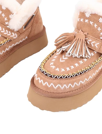 Жіночі уггі MIRATON велюрові бежеві з підкладкою з натурального хутра (DFH-14) - фото 5 - Miraton