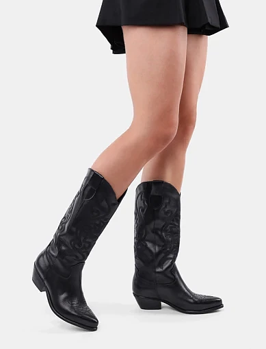 Жіночі чоботи козаки MIRATON шкіряні чорні (25032) - фото 1 - Miraton