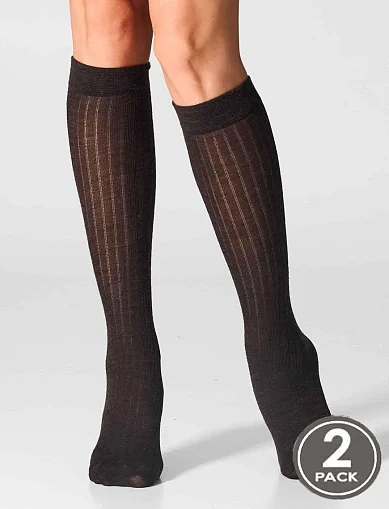 Гольфы женские из шерсти мериноса черные 2 пары - фото 1 - Miraton