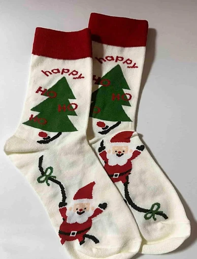 Женские высокие носки Legs CHRISTMAS SOCKS COTTON молочные - фото 1 - Miraton