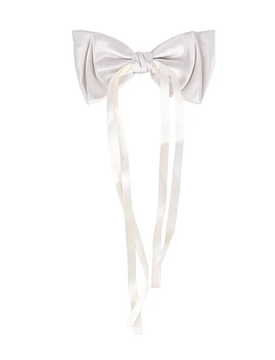 Заколка автомат для волосся біла з атласним бантом та стрічками(BI-8) - фото 1 - Miraton