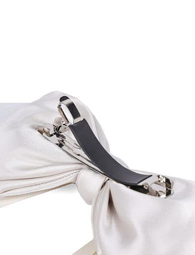 Заколка автомат для волосся біла з атласним бантом та стрічками(BI-8) - фото 2 - Miraton