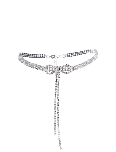 Чокер зі страз у сріблі з бантом(TP-12) - фото 1 - Miraton