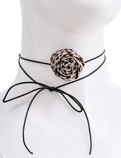 Кольє шнурок троянда з леопардовим принтом(AP-28) - фото 1 - Miraton
