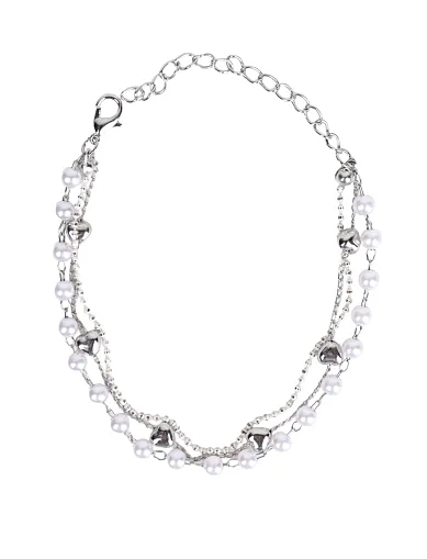 Жіночий браслет для ніг (анклет) з намистинами й перлами в сріблі(KV-9 ВЛ 25) - фото 1 - Miraton