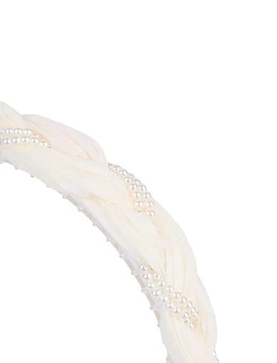 Плетений обруч для волосся бежевий з екошкіри(AF-7) - фото 3 - Miraton