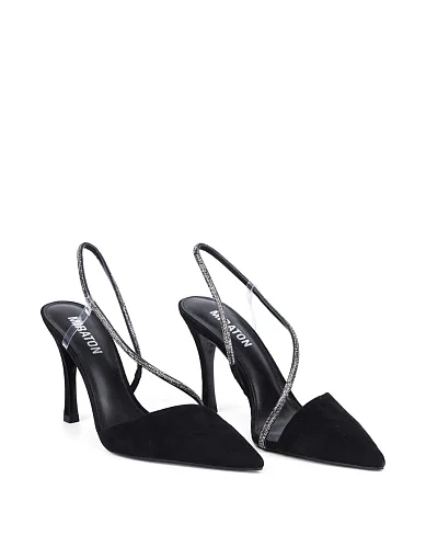 Женские туфли слингбеки MIRATON велюровые черные - фото 3 - Miraton