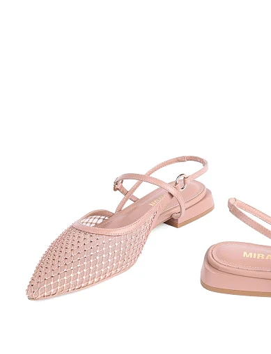 Женские балетки слингбеки MIRATON кожаные бежевые - фото 2 - Miraton