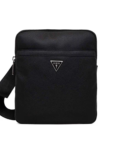 Мужская сумка мессенджер Guess из экокожи черная с логотипом - фото 1 - Miraton