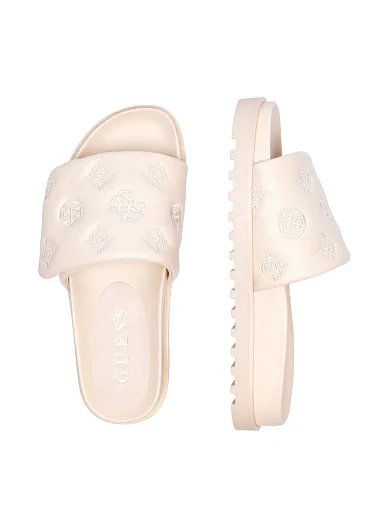 Женские шлепанцы Guess из экокожи молочного цвета - фото 1 - Miraton
