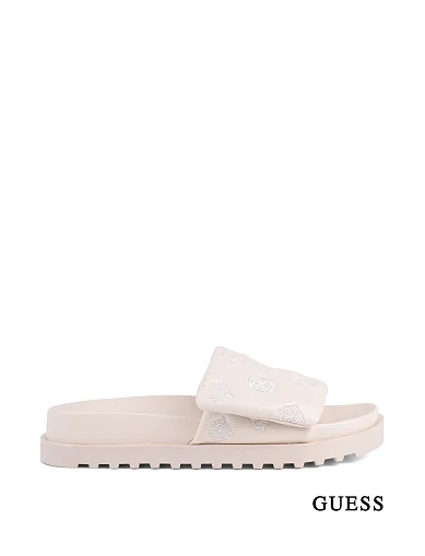 Женские шлепанцы Guess из экокожи молочного цвета - фото 2 - Miraton