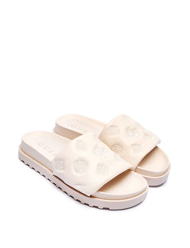 Женские шлепанцы Guess из экокожи молочного цвета - фото 4 - Miraton