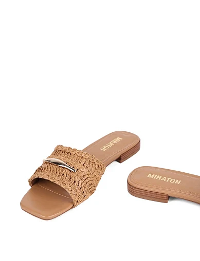 Женские шлепанцы MIRATON кожаные бежевые - фото 2 - Miraton