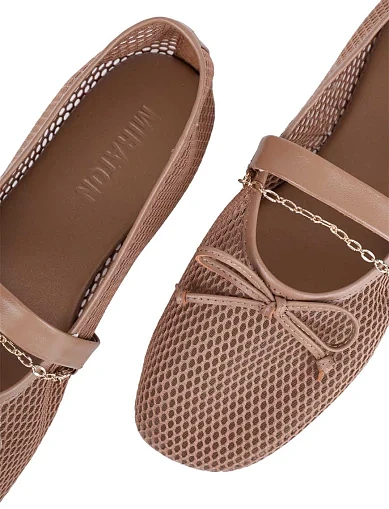 Женские балетки MIRATON из сетки коричневые - фото 5 - Miraton