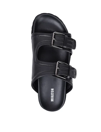 Женские шлепанцы MIRATON кожаные черные - фото 2 - Miraton