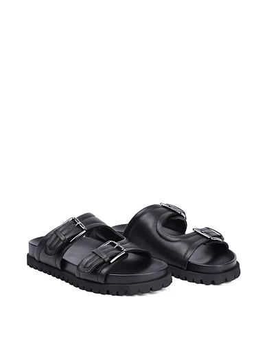 Женские шлепанцы MIRATON кожаные черные - фото 3 - Miraton