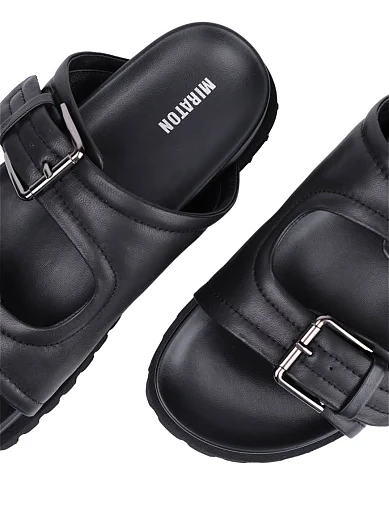 Женские шлепанцы MIRATON кожаные черные - фото 5 - Miraton