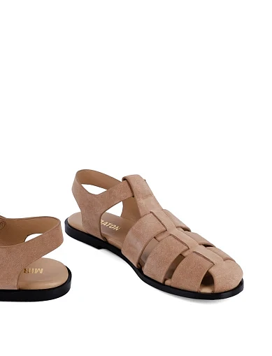 Женские сандалии MIRATON велюровые бежевые - фото 2 - Miraton