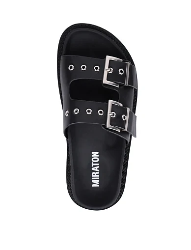 Женские шлепанцы MIRATON кожаные черные - фото 2 - Miraton