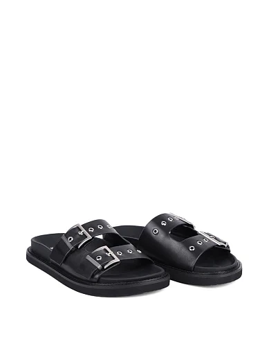 Женские шлепанцы MIRATON кожаные черные - фото 3 - Miraton