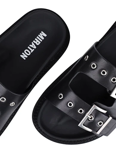 Женские шлепанцы MIRATON кожаные черные - фото 5 - Miraton