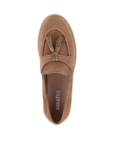 Женские туфли лоферы MIRATON велюровые бежевые - фото 2 - Miraton