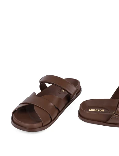 Женские шлепанцы MIRATON кожаные коричневые - фото 3 - Miraton