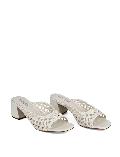 Женские сабо MIRATON кожаные рисового цвета - фото 3 - Miraton