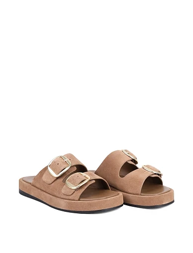 Женские шлепанцы MIRATON велюровые бежевые - фото 3 - Miraton