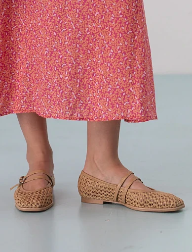 Женские балетки MIRATON кожаные бежевые - фото 2 - Miraton