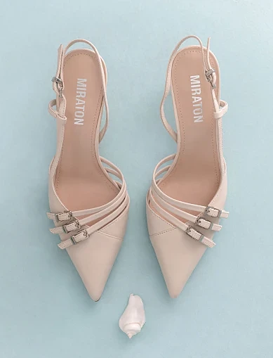 Женские туфли слингбеки MIRATON кожаные рисового цвета - фото 2 - Miraton