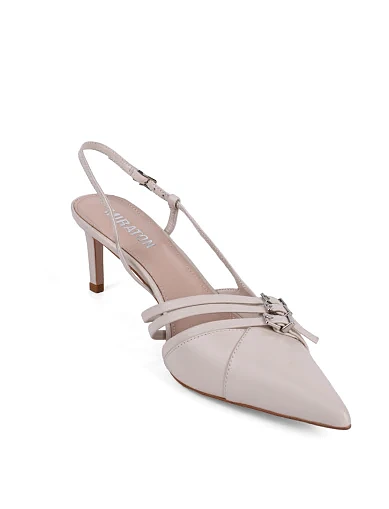 Женские туфли слингбеки MIRATON кожаные рисового цвета - фото 3 - Miraton