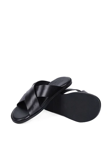 Мужские шлепанцы Miguel Miratez кожаные черные - фото 2 - Miraton