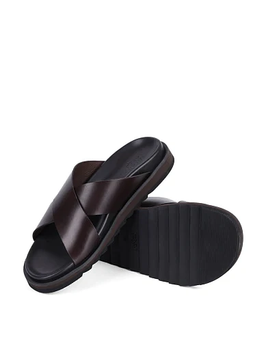 Мужские шлепанцы Miguel Miratez кожаные коричневые - фото 2 - Miraton