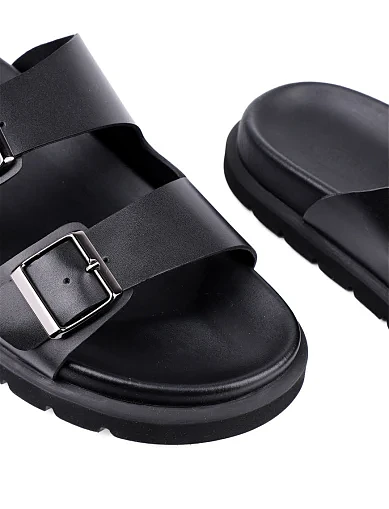 Чоловічі шльопанці Miguel Miratez шкіряні чорні - фото 6 - Miraton