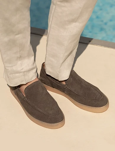 Мужские туфли лоферы Miguel Miratez из нубука серые - фото 1 - Miraton