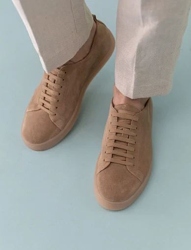 Мужские кеды MIRATON замшевые бежевые - фото 1 - Miraton