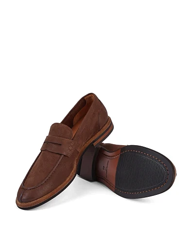 Мужские туфли лоферы Miguel Miratez из нубука коричневые - фото 2 - Miraton